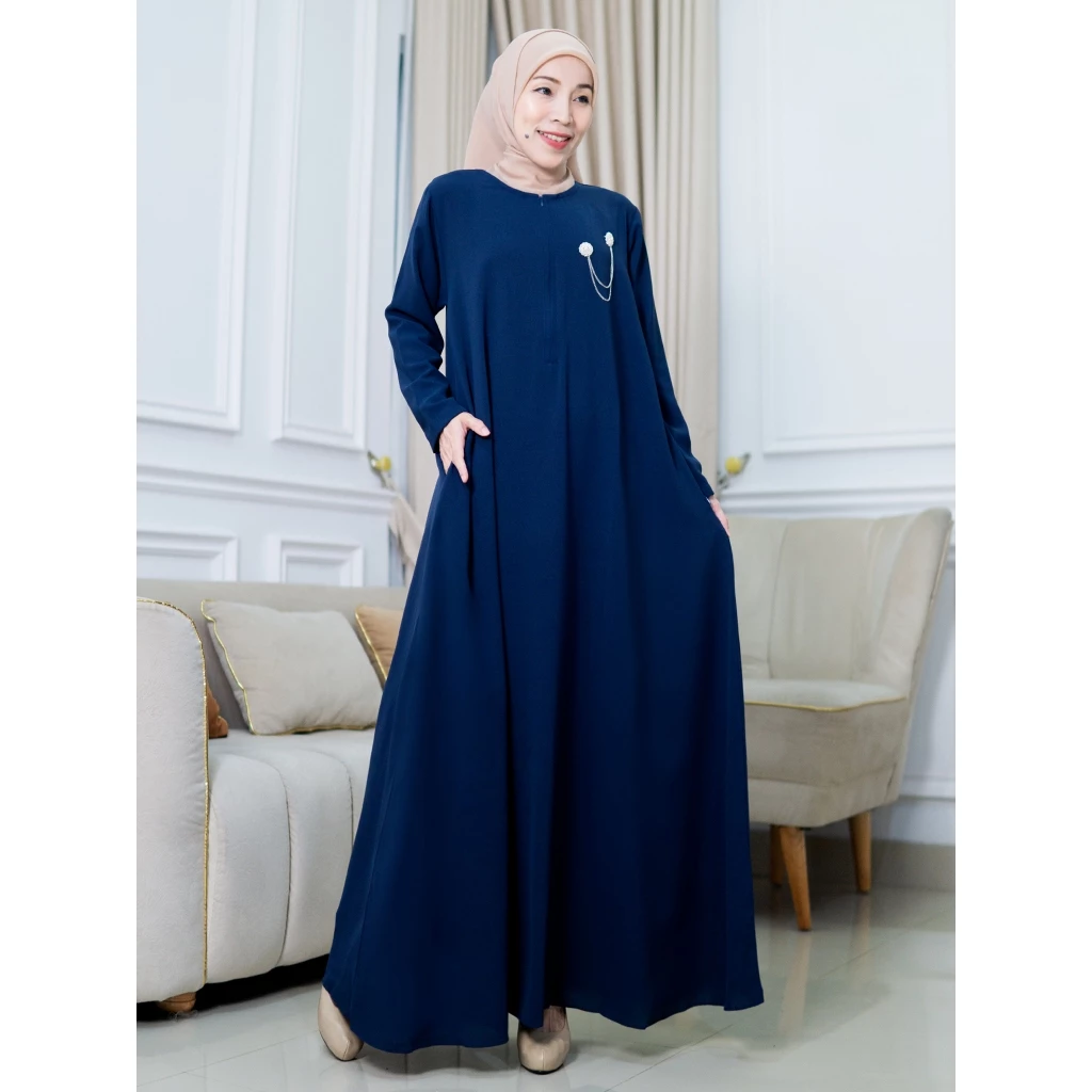 Baju Gamis Polos Casual Size S M L XL 3L XXL Fashion Muslim Wanita Bahan Sabrina Anti UV tampilan samping