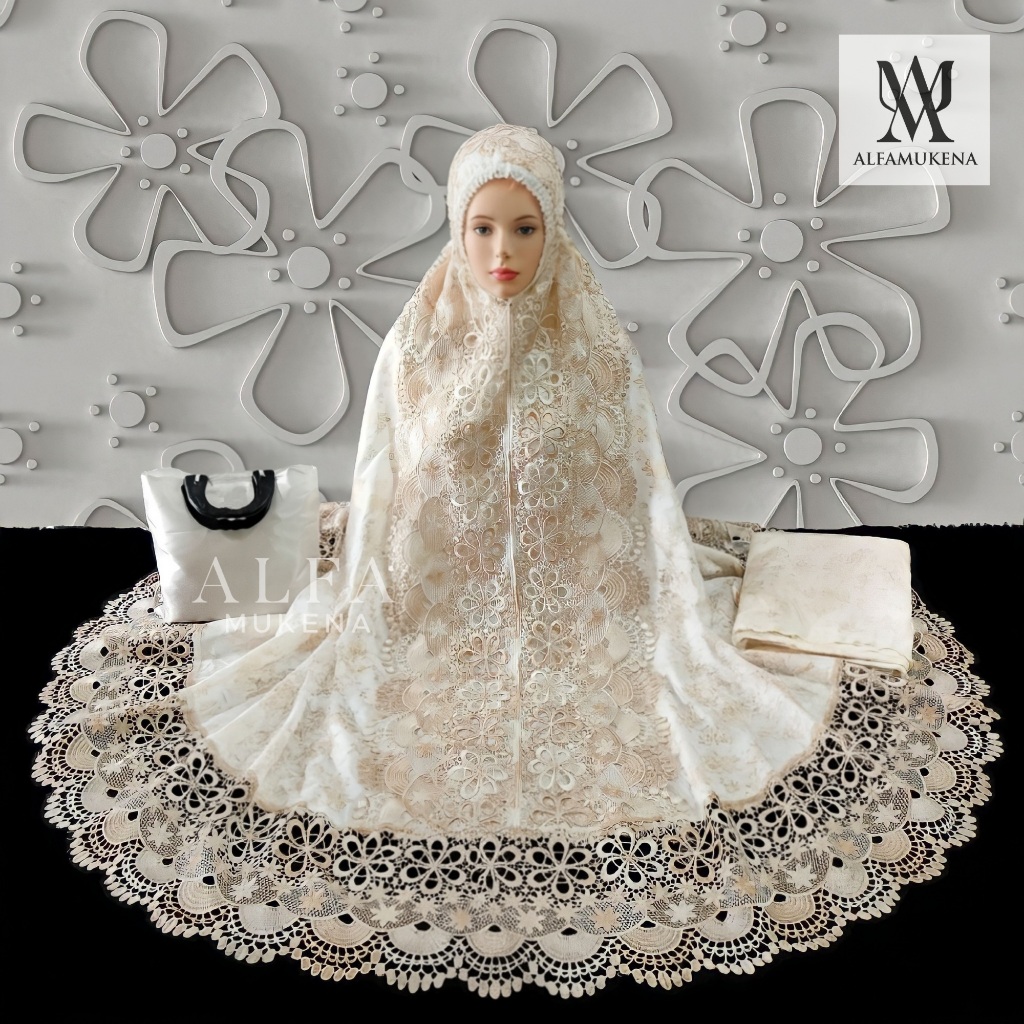 Alfa Mukena Dewasa Katun Foil Motif full Renda Gyper Gold Premium