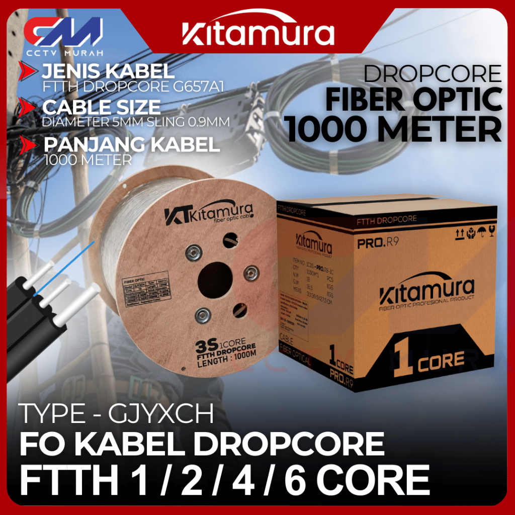 Jual Kabel Dropcore 1/2/4 Core 3 Seling dropcore Fiber Optik 1000 Meter ...