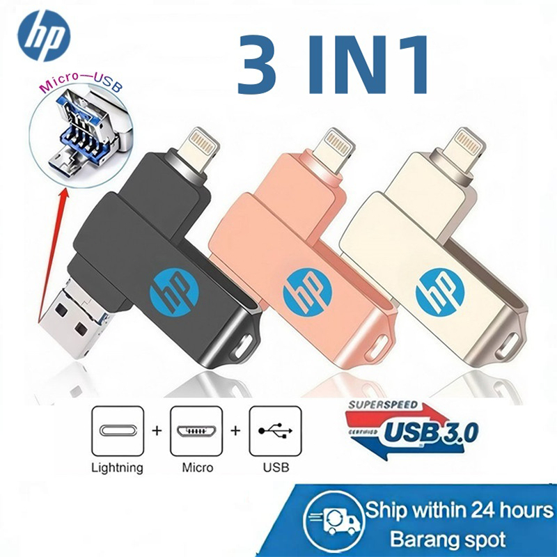 Jual Flashdisk 3-in-1 Asli HP USB3.0 Lightning/Antarmuka Micro USB ...