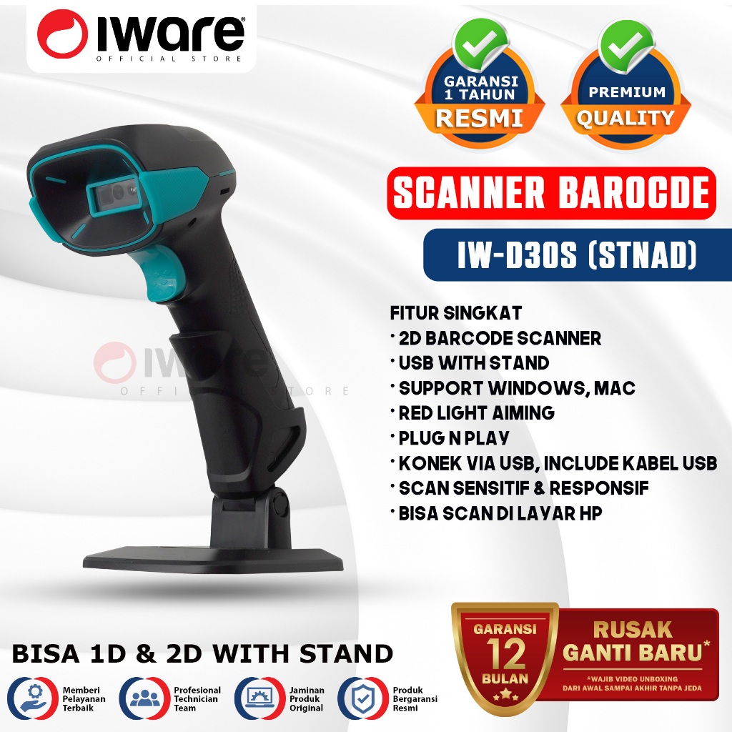Jual Iware barcode Scanner 1D 2D IW-D30S Usb With Stand | IW-D30W ...