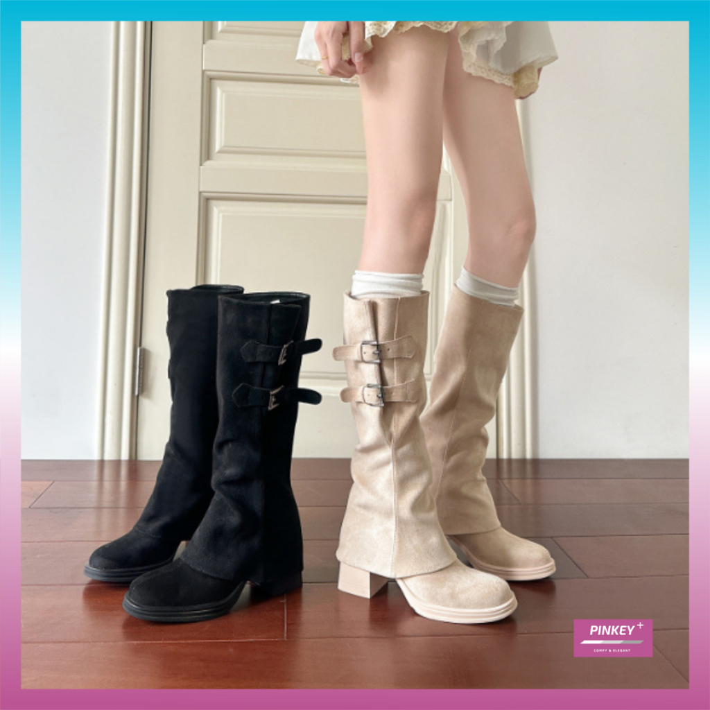 Jual PINKEY P419 Long Boots Wanita Suede Korea – Knee High Boots 2 ...