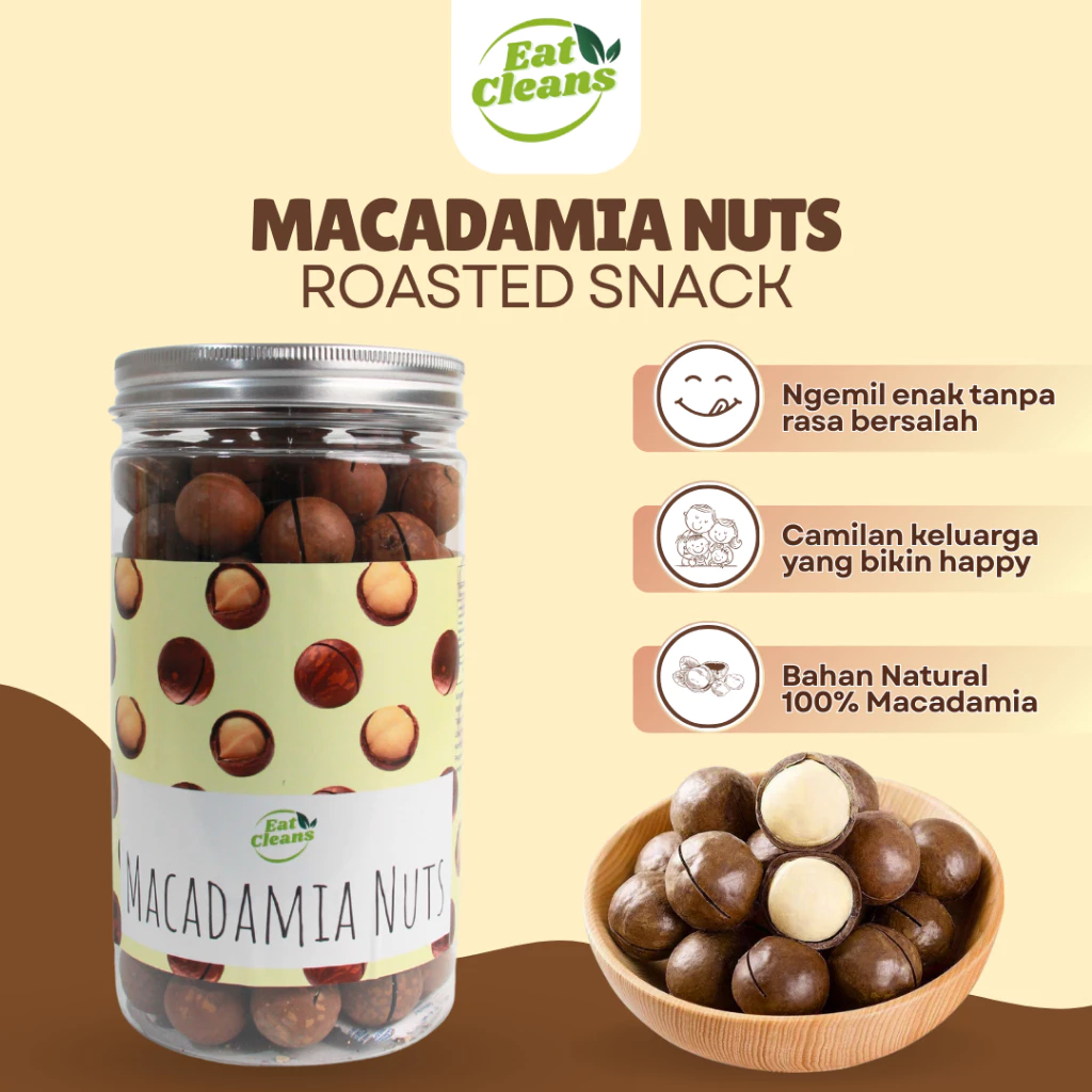 EAT CLEANS Roasted Macadamia Nuts camilan kacang macadamia panggang tanpa MSG dan pengawet