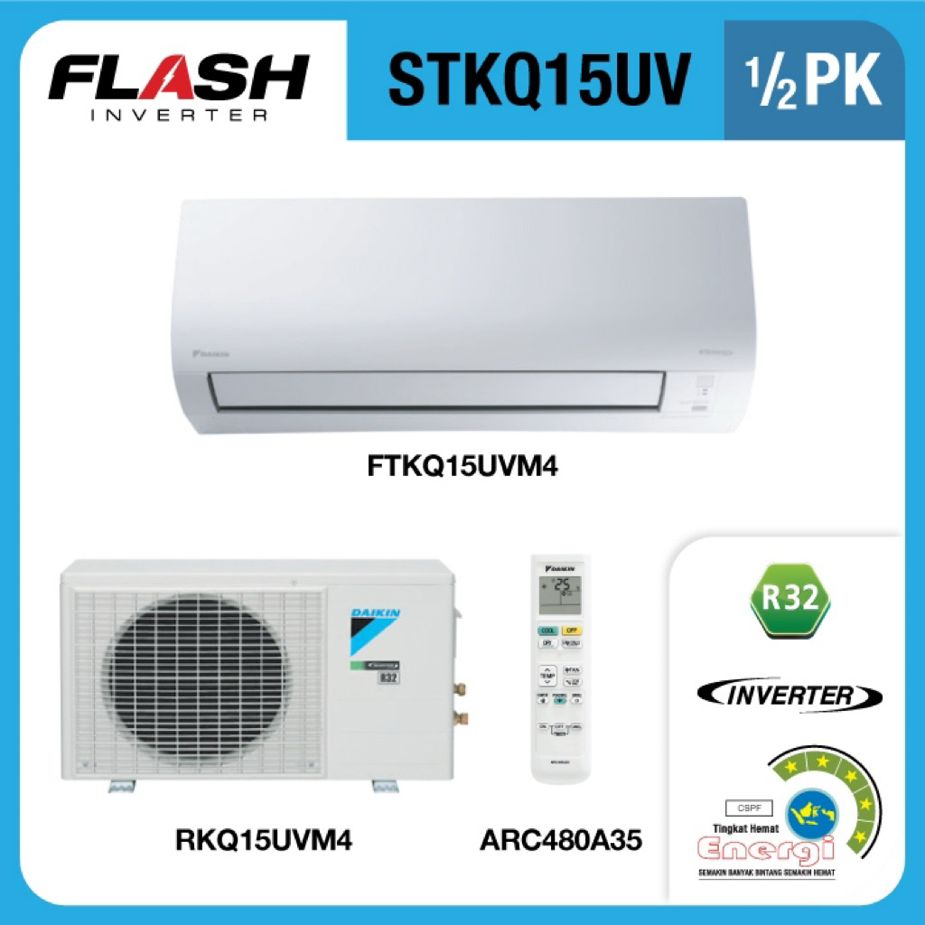 Jual AC DAIKIN SPLIT FLASH INVERTER THAILAND 1/2 PK STKQ15UV | Shopee ...