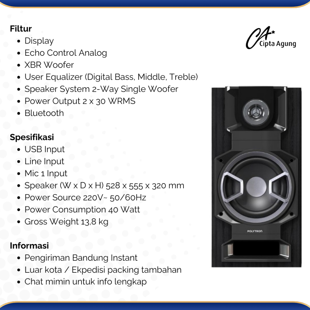Jual POLYTRON SPEAKER AKTIF 8 INCH PAS 8E10 PAS-8E10 PAS 8E 10 8E10 ...