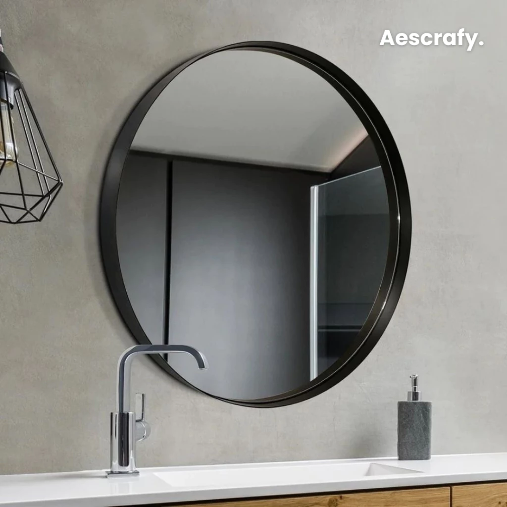 Aescrafy Cermin Frame Bulat – Cermin Dinding Untuk Kamar & Ruang Tamu - foto 1