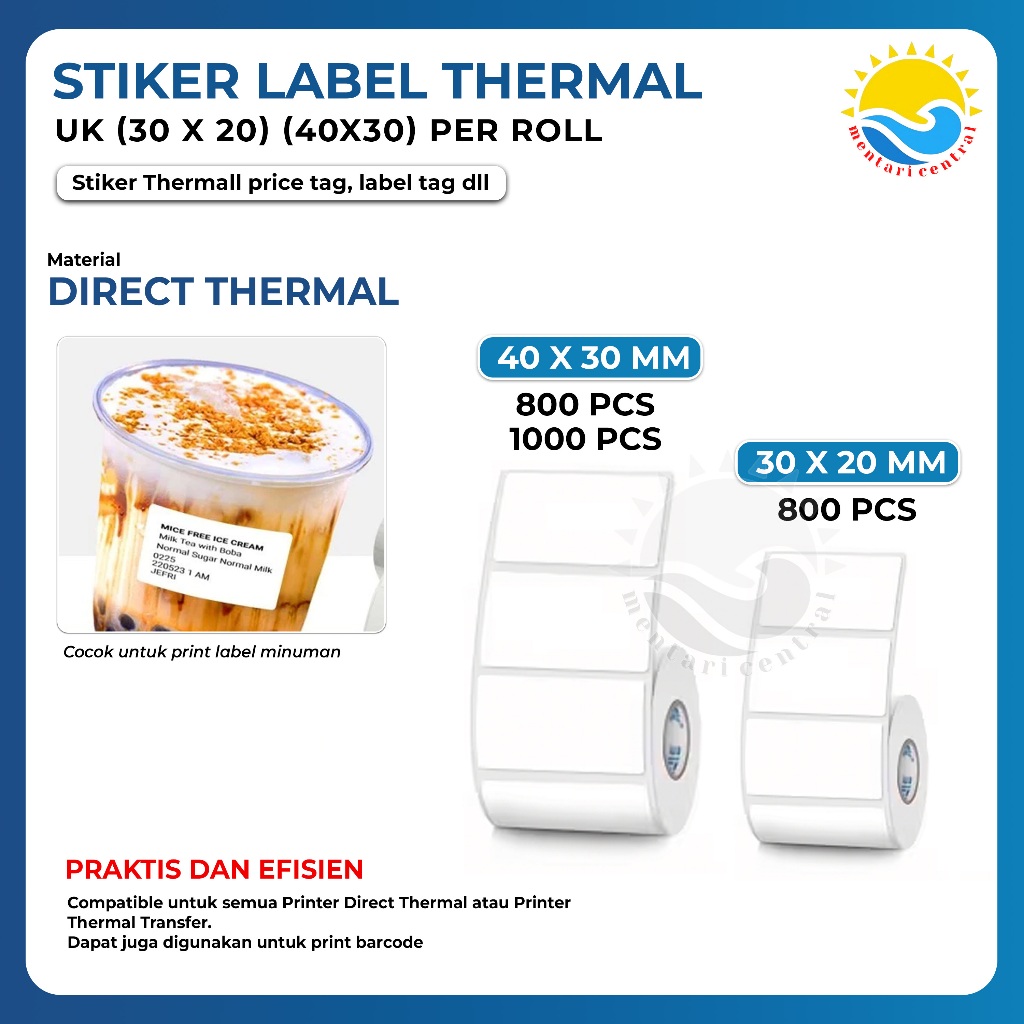 Jual Label Thermal 40x30mm & 30X20mm mm (1 LINE) Kertas Sticker Receipt ...