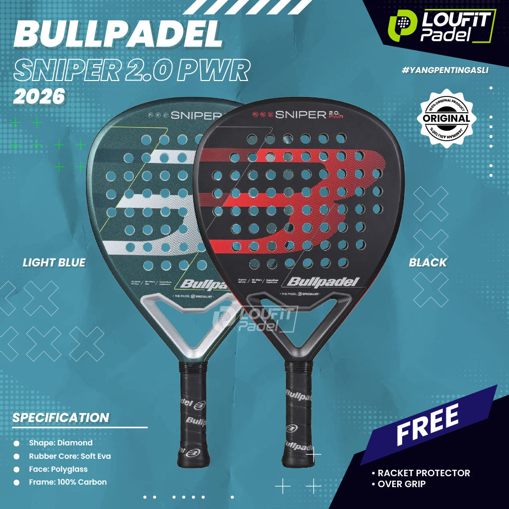 Jual BULLPADEL SNIPER 2.0 POWER (2026) Light Blue & Black Color Racket ...