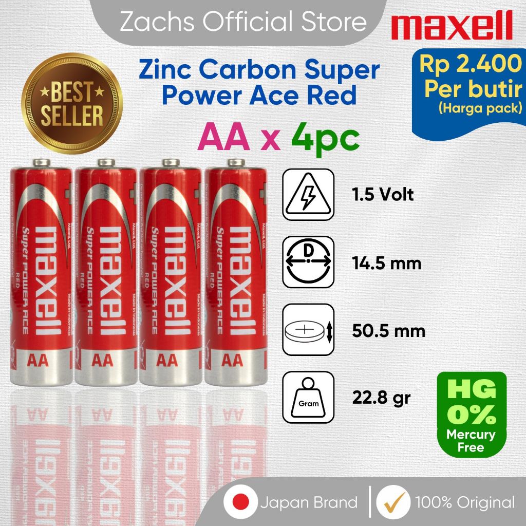 Jual Maxell Baterai Zinc Carbon AA R06 Super Power Ace Merah R6 Isi 4pc ...