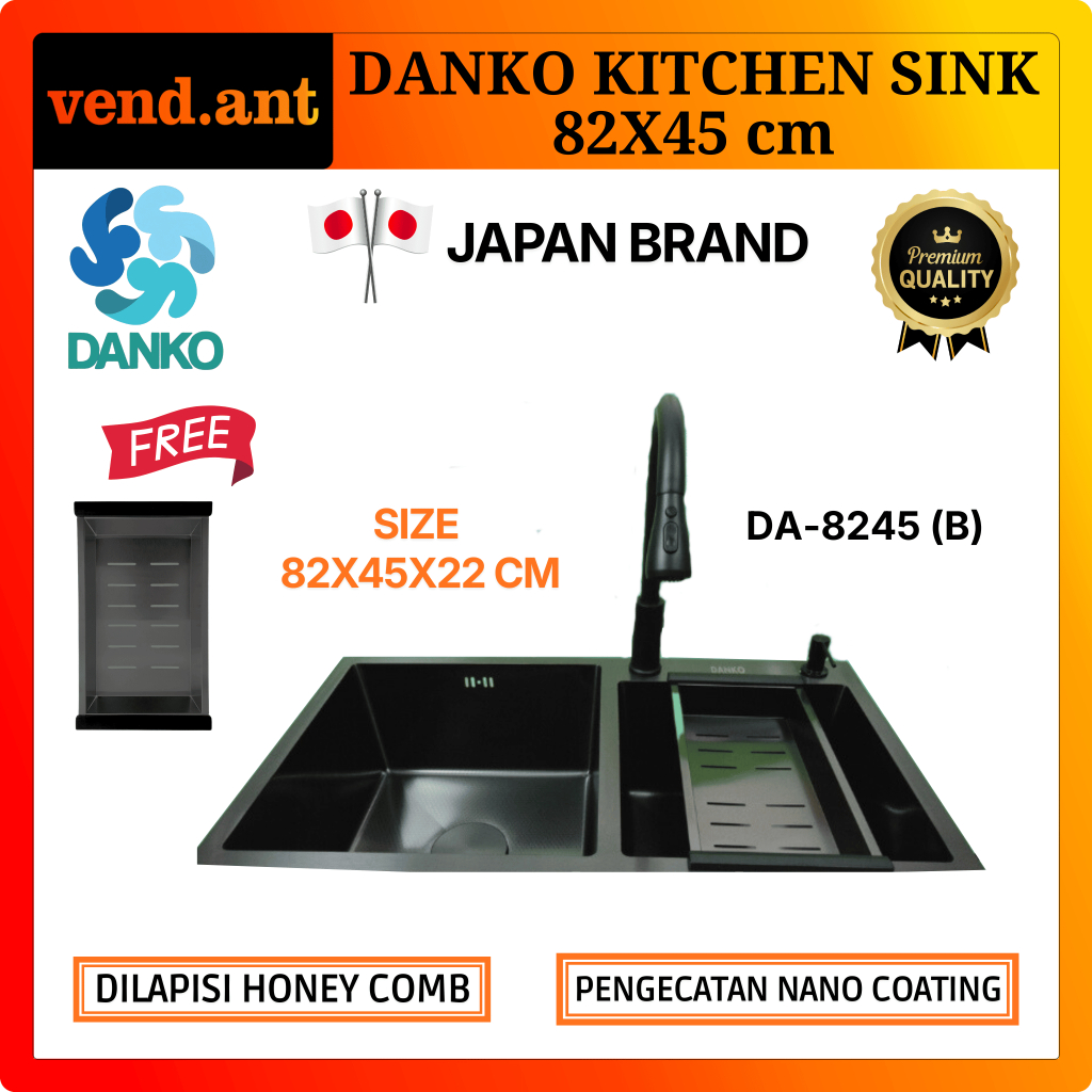 KHUSUS INSTANT DANKO Kitchen Sink Wastafel Modern Bak Cuci Piring Kitchen Set 8245 2 Lubang Hitam Black Gold Emas