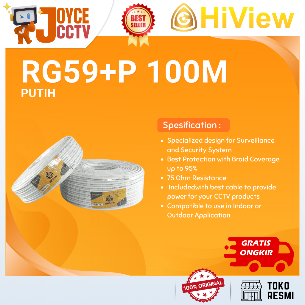 Jual HiView RG59 + POWER Kabel CCTV WHITE 100Meter | Shopee Indonesia