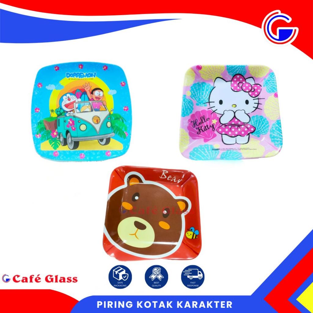 Piring Segi Melamin Karakter Lucu / Piring Snack Anak Kartun / Piring Buah