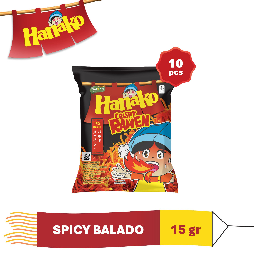 Jual Hanako Snack Crispy Ramen Spicy Balado 10 x 15 gr | Shopee Indonesia