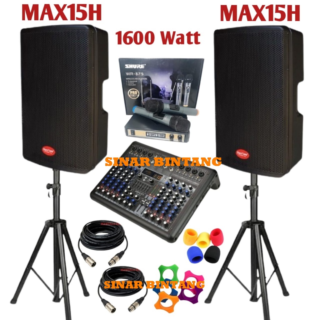 Jual Paket Sound System 15 Inch BareTone MAX15H 1600 Watt Komplit Mixer ...