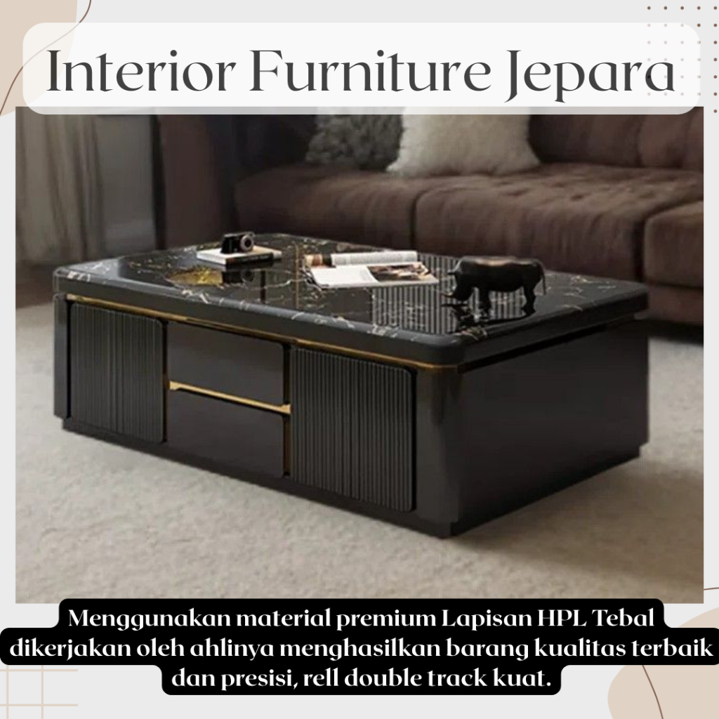 Jual Meja Tamu List Gold Mewah Modern Lapis HPL Tebal.Sudah Dirakit ...