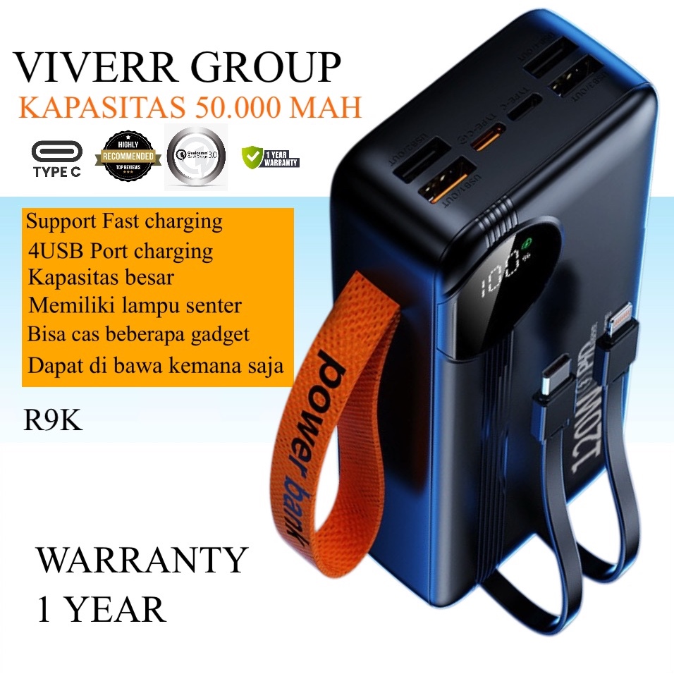 Jual Powerbank VIVERR R9K QC3.0 PD 120W Kapasitas 50.000 mAh With 2 ...