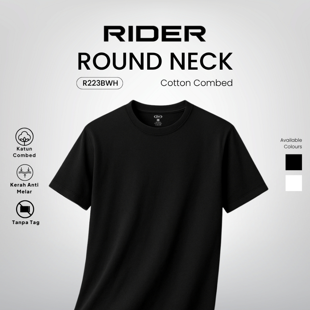 Jual Rider T-Shirt - Kaos Dalam Pria Round Neck R223BWH Warna Hitam isi ...