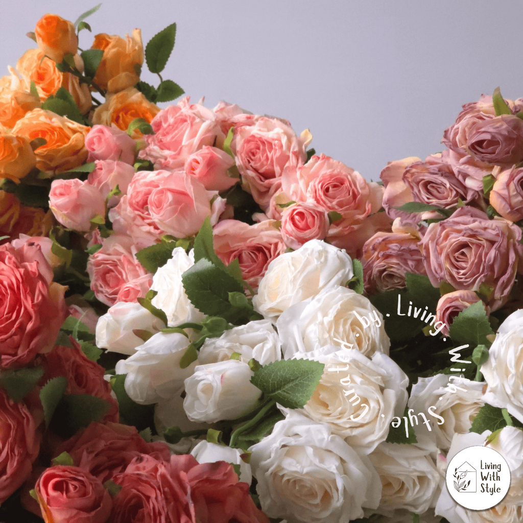 Jual Living With Style - Curled Edges Realistic Flower Roses 3 Cabang ...