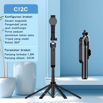 Trimic 180cm Pelacakan Wajah Otomatis Tongsis Selfie Stick Auto Face Tracking Empat Kaki Tripod