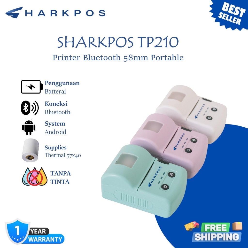 Jual Sharkpos Printer Bluetooth Label Thermal 58mm TP210 RPP02N Cetak ...