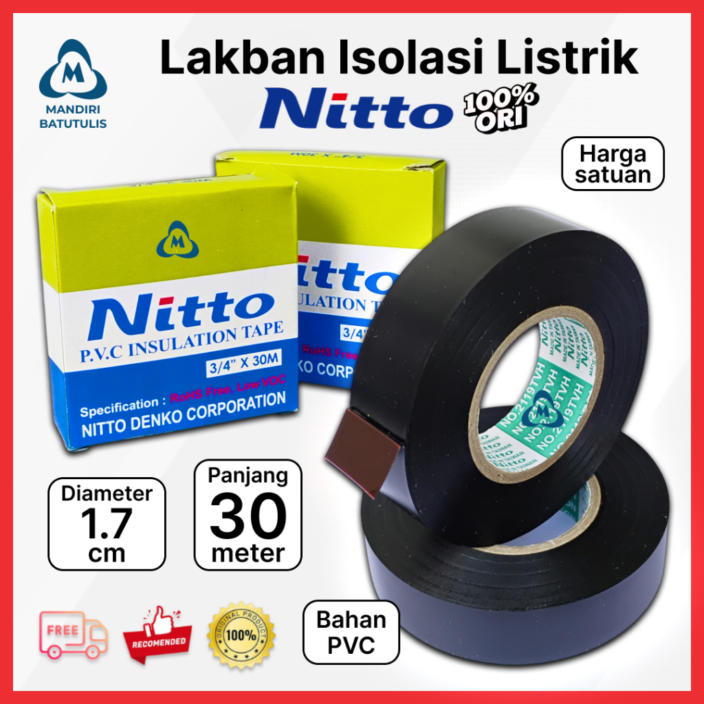 Jual Lakban Isolasi Listrik NITTO - Solasiban Listrik Hitam Nito - 3/4 ...