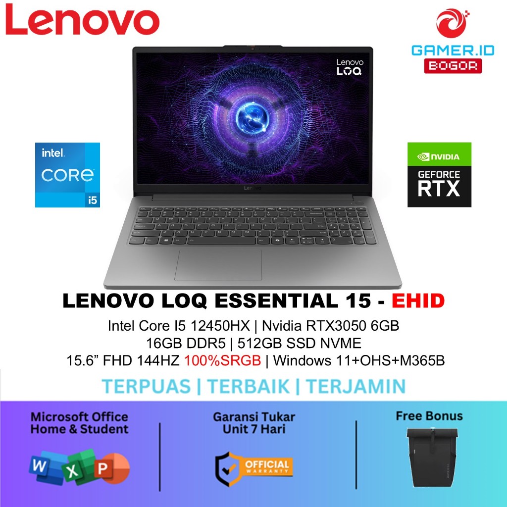 Jual LENOVO LOQ ESSENTIAL 15 I5 12450HX RTX3050 6GB/ 16GB 512GB W11+OHS ...