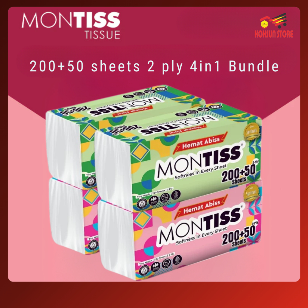 Jual (4in1 Bundle) Tissue Montiss 200+50 Sheet Eco 4in1 - Facial Tisu ...