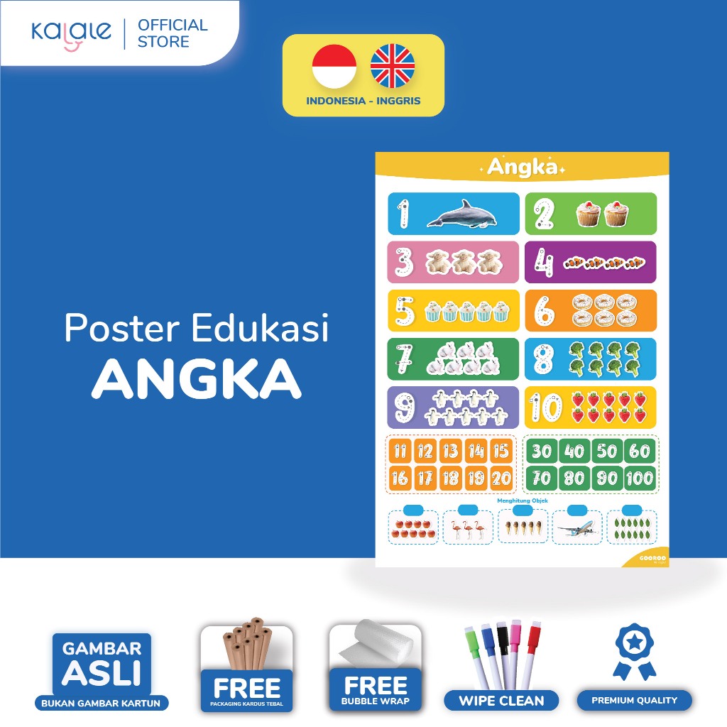 Jual GOOROO by Kalale - Poster Edukasi Anak Belajar Angka 1-100 ...