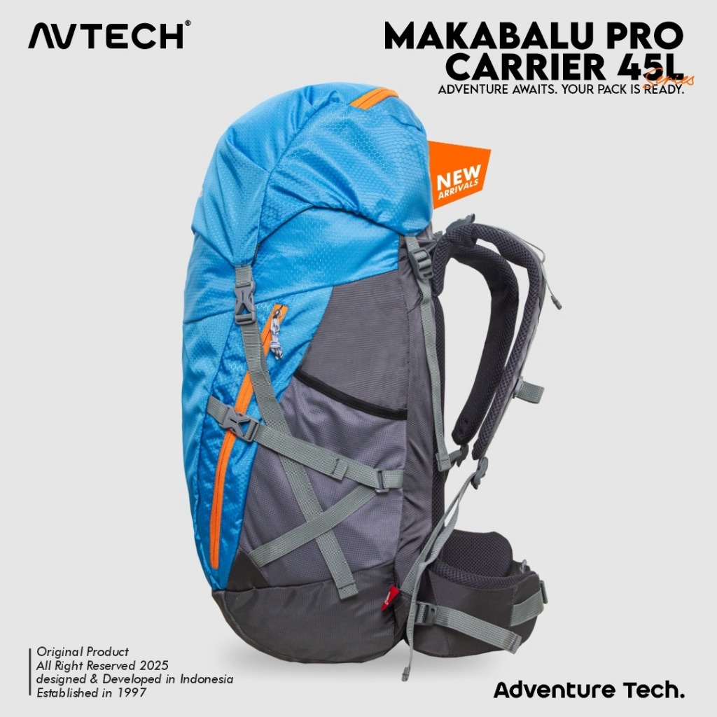 AVTECH - Tas Ransel Carrier Gunung Backpack Hiking Camping Outdoor Travel 45 Liter Free Rain Cover - MAKABALU 45