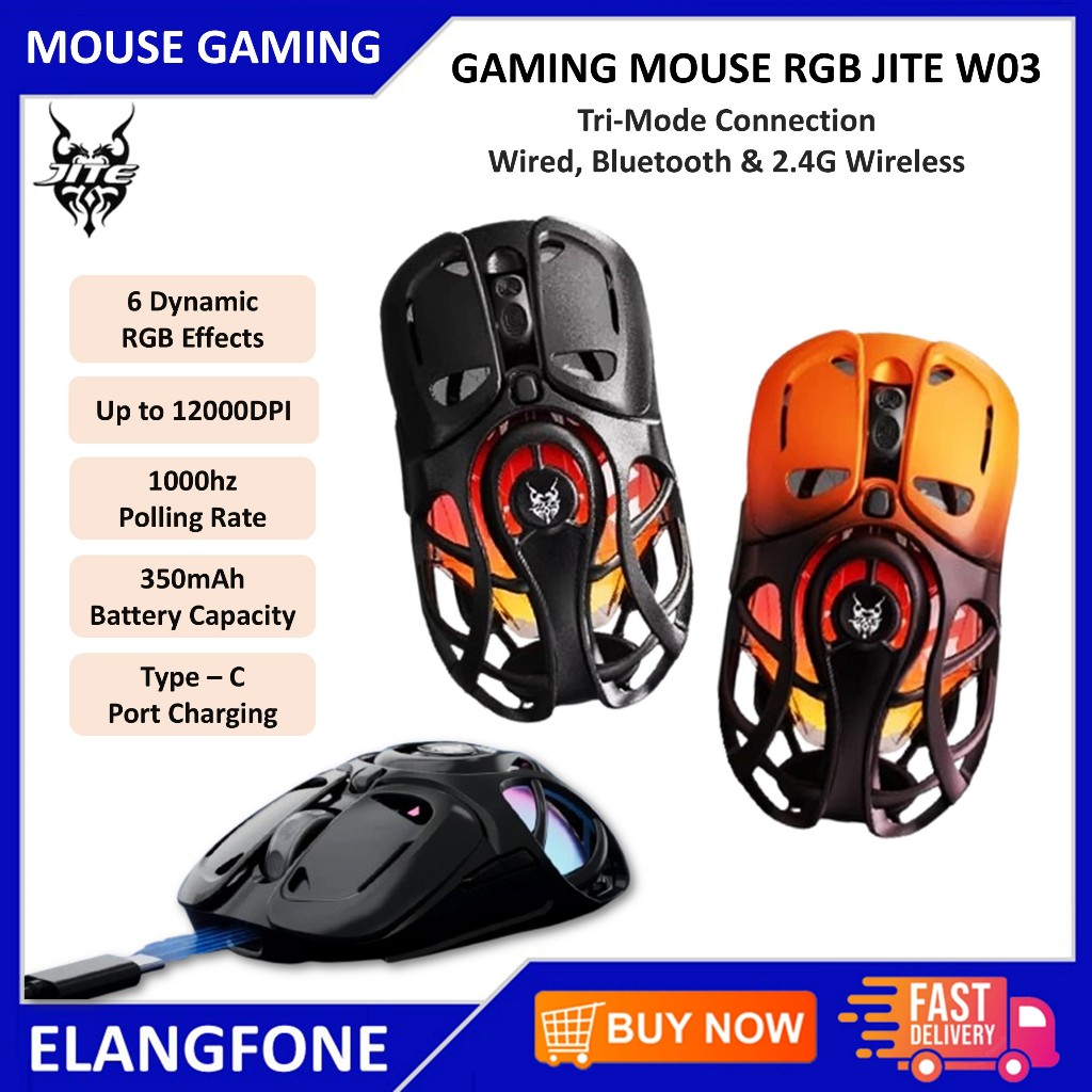 Jual JITE W03 Wireless Gaming Mouse 3 Mode Wired, 2.4G Wireless ...
