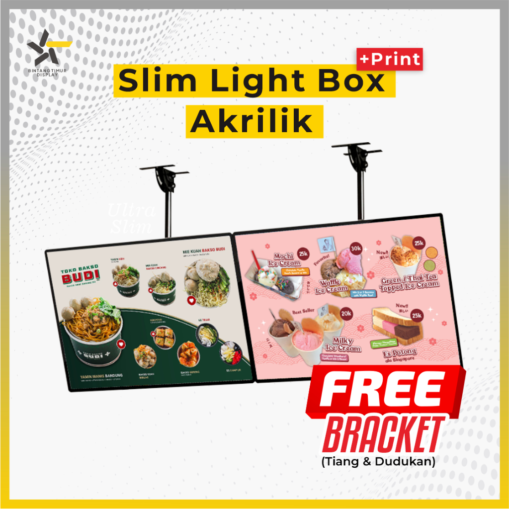 Jual SLIM LIGHT BOX AKRILIK + PRINT | Cafe Menuboard Bracket | Hanging ...