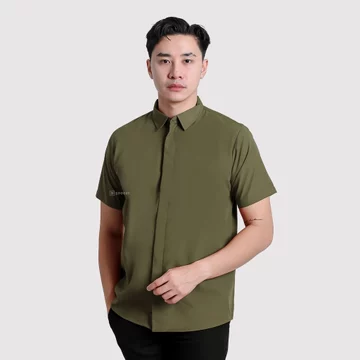 BROGUY Kemeja Zipper Pria Simple Lengan Pendek