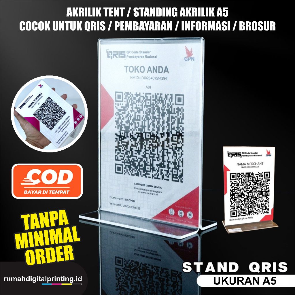Jual Akrilik Tent QRIS A5 – Standing QR Code Holder A5 / Stand QRIS ...