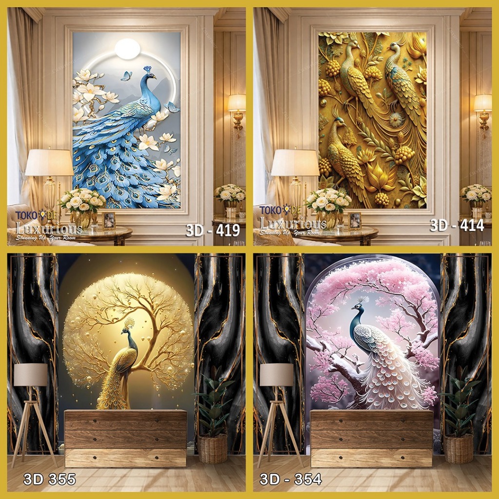 Jual Wallpaper Sticker Dinding 3D Custom Burung Merak Stiker Peacock ...