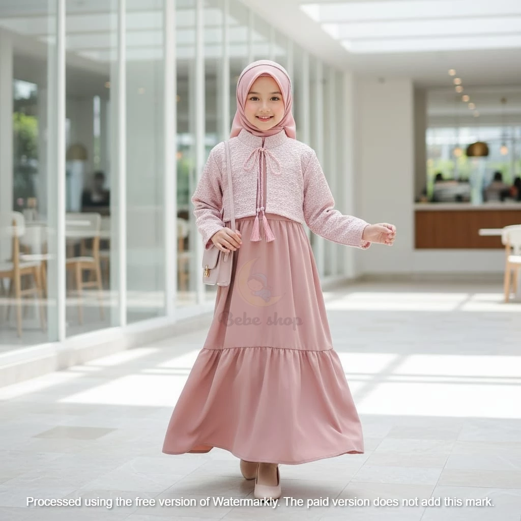 Gamis anak perempuan bahan jaguar puff terbaru model rompi lucu