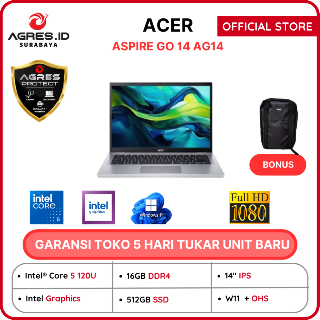 Jual ACER ASPIRE GO 14 AG14 CORE I5 120U 16GB 512GB Windows11+OHS 14 ...