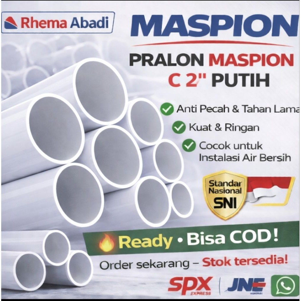 Jual Pipa PVC Maspion C 2 Inch Putih | Paralon Maspion | PANJANG 1, 2 ...