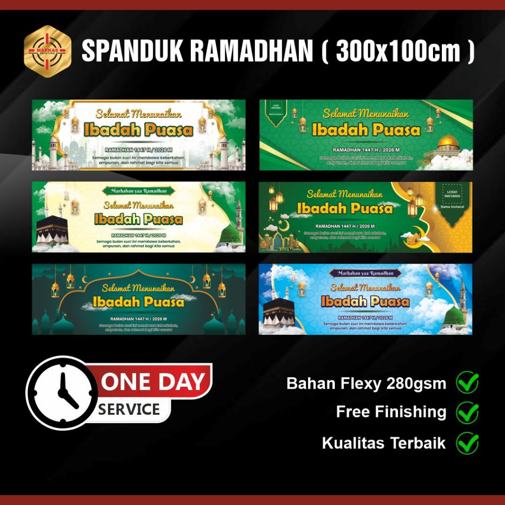 [ 300x100cm ] Spanduk Marhaban ya Ramadhan | Selamat Menunaikan Ibadah Puasa 1446 H
