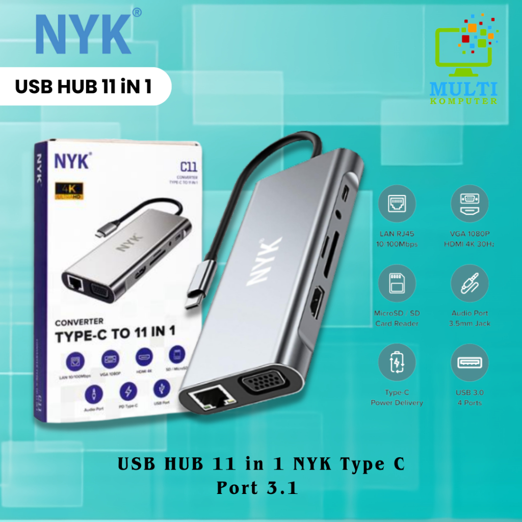 Jual USB HUB 11 in 1 NYK Type C Port 3.1 iOS Windows Macbook Linux ...