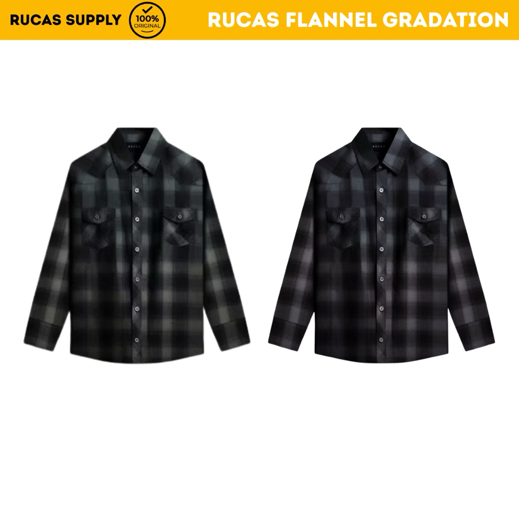 Jual [ORIGINAL 100%] RUCAS FLANNEL GRADATION DARK GREY / GREEN WASHED ...