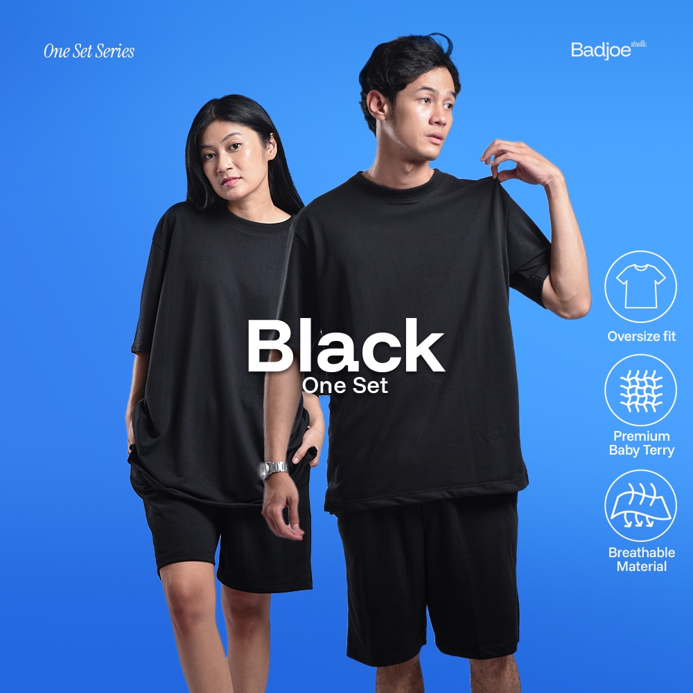 Jual Kaos One Set Hitam Polos Couple Premium Lengan Pendek | Shopee ...