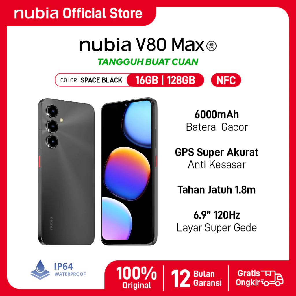 Ilustrasi nubia V80 Max tahan jatuh dari ketinggian 1.8 meter dan perlindungan 360 derajat
