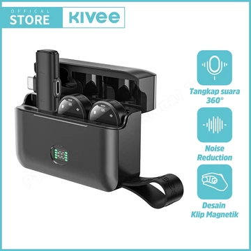 KIVEE Mic Wireless Clip On 2 In 1 KV UR37 Black Noise Cancelling Magnetik Kuat For Vlog Live