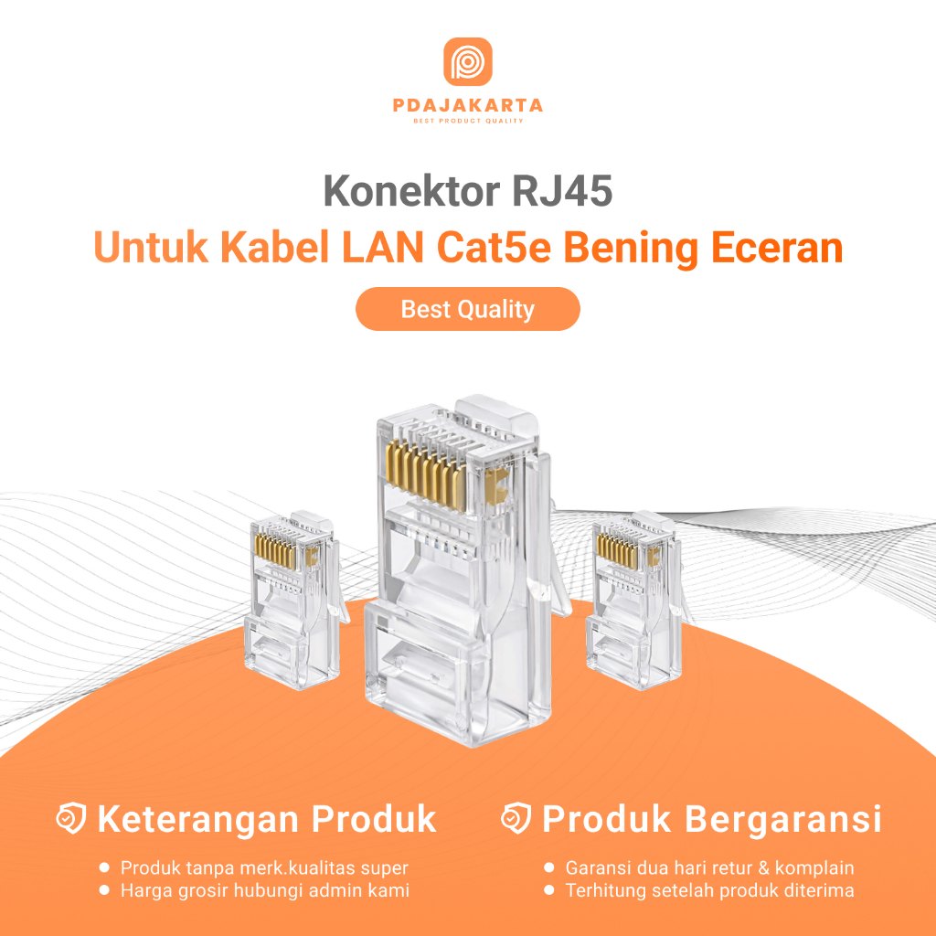 Konektor RJ45 Cat5e Bening Untuk Kabel LAN Mudah Dipasang isi 100pcs