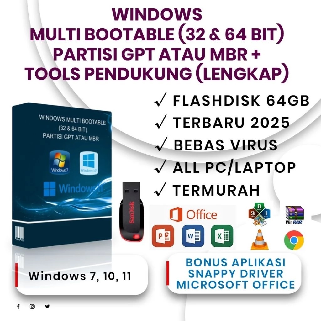Jual Flashdisk 64 GB - Windows Installer Lengkap 7,8,10,11 GPT dan MBR ...