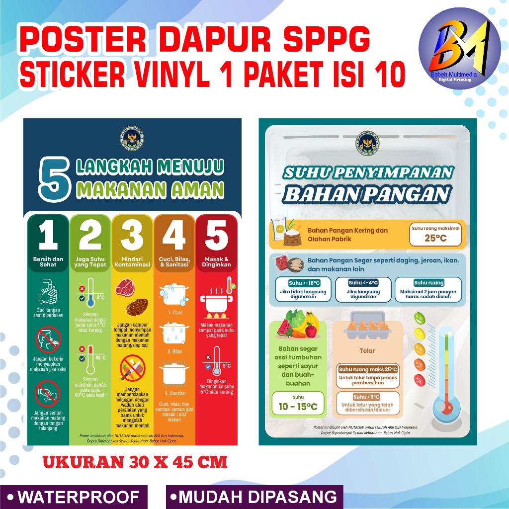 Jual PAKET POSTER STICKER VINYL DAPUR MBG ISI 10 / POSTER BADAN GIZI ...