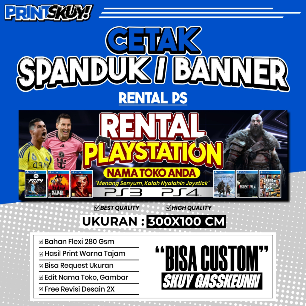 Jual Cetak Spanduk / Banner Rental Playstation (PS) Ukuran 300 X 100 CM ...