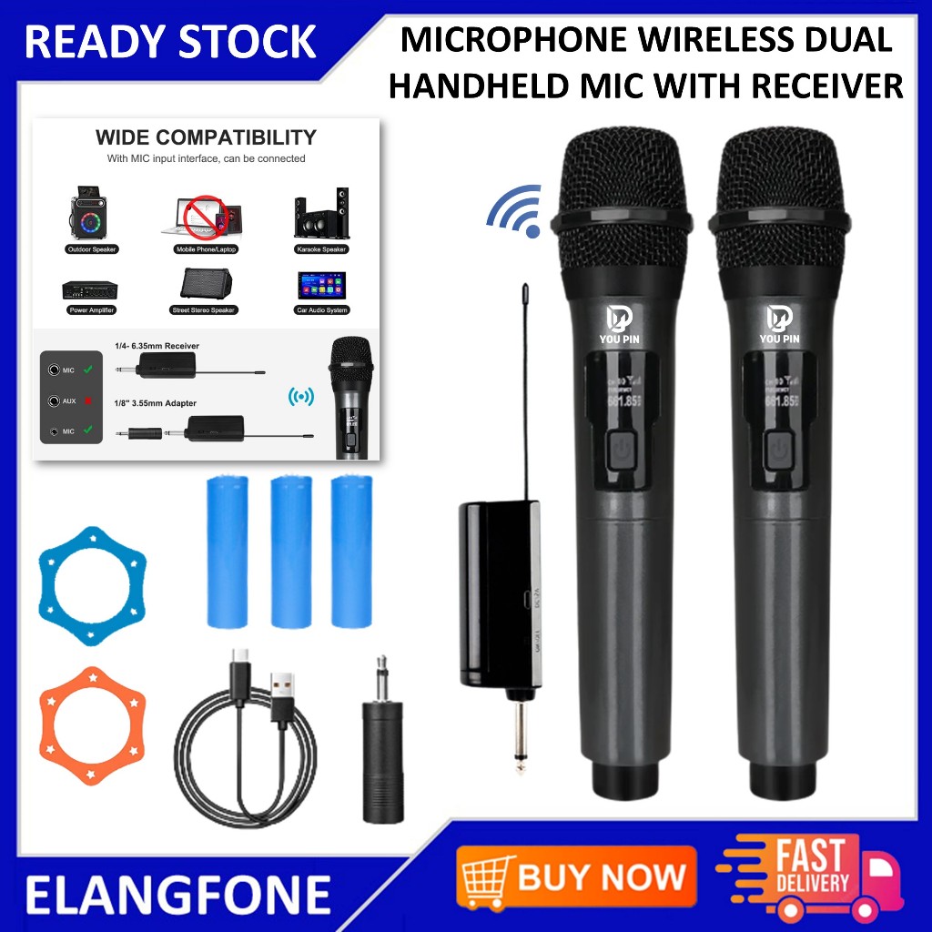 Jual Microphone Wireless Mic Karaoke Profesional Two Handheld Mic with ...