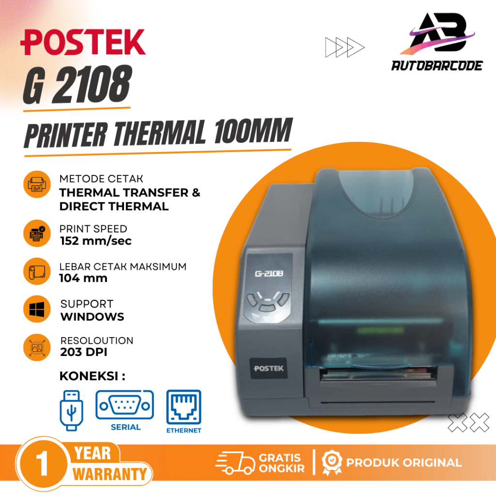 Jual Postek G2108 Printer Industrial 203 Dpi Label Barcode Koneksi USB ...
