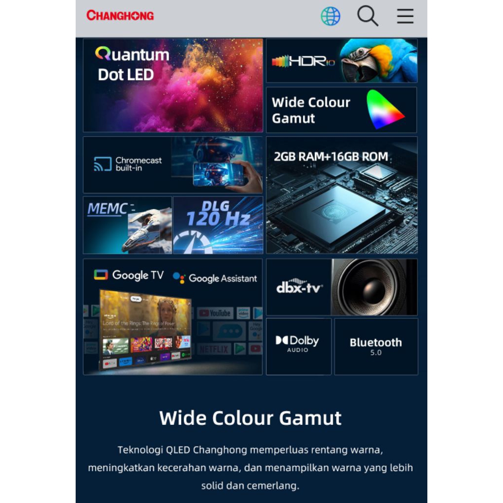Jual qLed Smart TV Changhong 50 55 65 inci UHD 4K Ultra HD quantum led ...